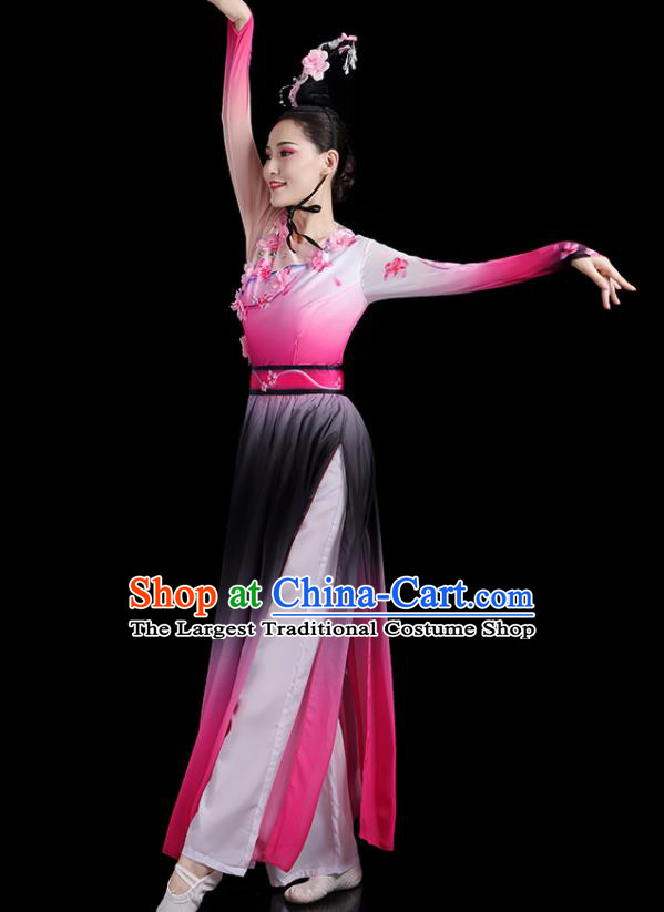 China Fan Dance Pink Dress Jasmine Flower Performance Outfits Woman Dancewear Classical Dance Clothing Umbrella Dance Garment Costumes