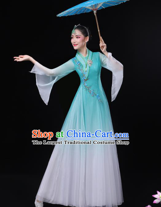 China Umbrella Dance Garment Costumes Fan Dance Blue Dress Jasmine Flower Performance Outfits Woman Dancewear Classical Dance Clothing