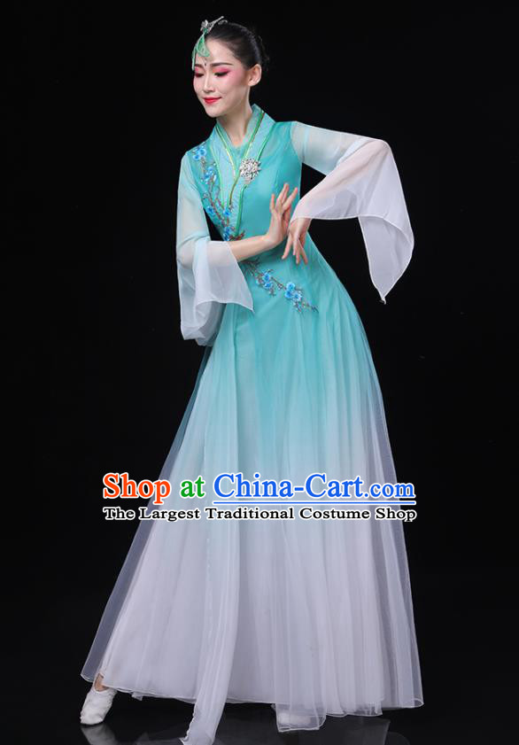 China Umbrella Dance Garment Costumes Fan Dance Blue Dress Jasmine Flower Performance Outfits Woman Dancewear Classical Dance Clothing