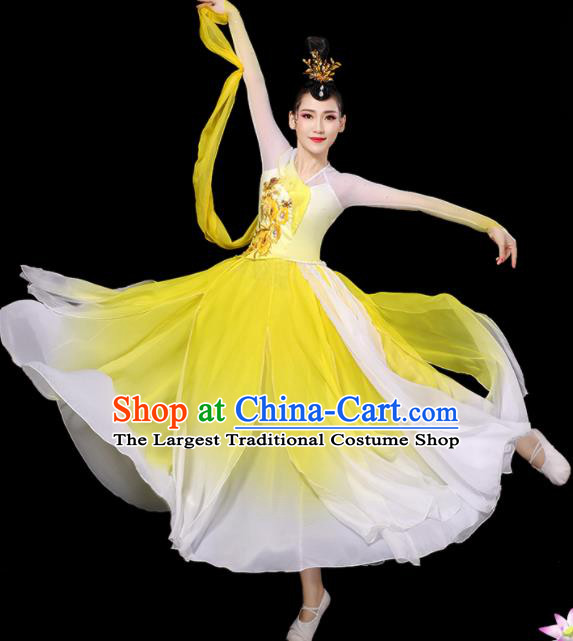 China Classical Dance Garment Costumes Umbrella Dance Dress Palace Fan Dance Yellow Outfits Woman Performance Clothing