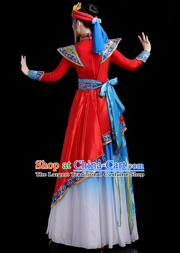 Chinese Mongolian Minority Female Dance Clothing Ethnic Festival Costumes Mongol Nationality Stage Performance Red Dress Outfits