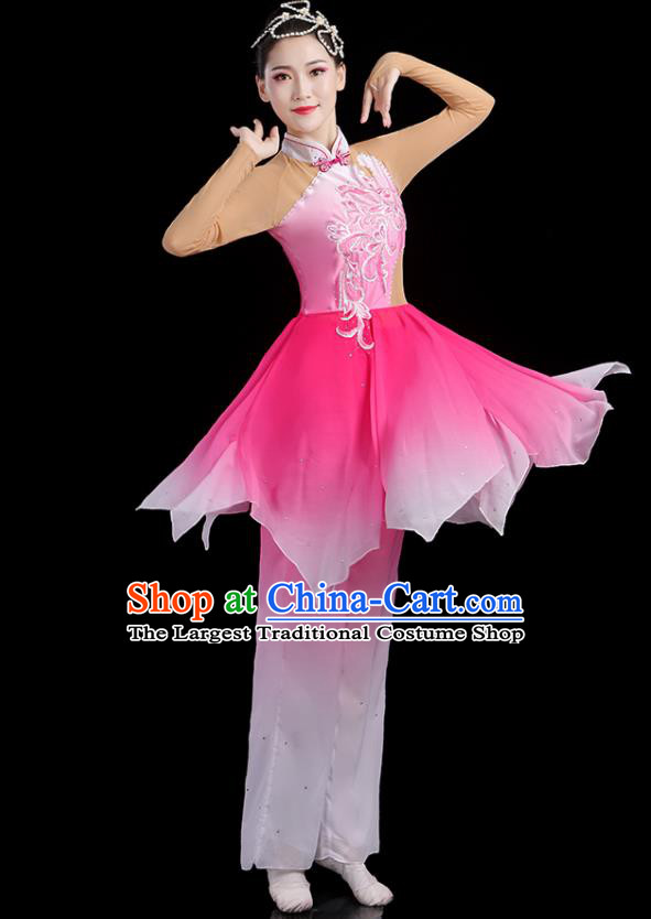 China Classical Dance Clothing Umbrella Dance Garment Costumes Fan Dance Pink Dress Jasmine Flower Outfits Woman Dancewear