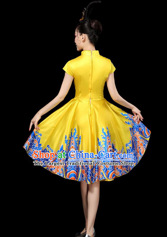 Professional China Chorus Performance Garments Modern Dance Clothing Opening Dance Yellow Dress Women Group Dance Costumes