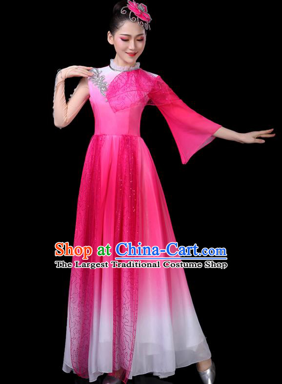 Professional China Spring Festival Gala Costume Woman Chorus Performance Garments Modern Dance Clothing Opening Dance Rosy Dress