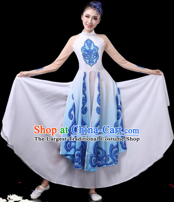 China Woman Dancewear Classical Dance Clothing Umbrella Dance Garment Costumes Fan Dance White Dress Fairy Dance Outfits