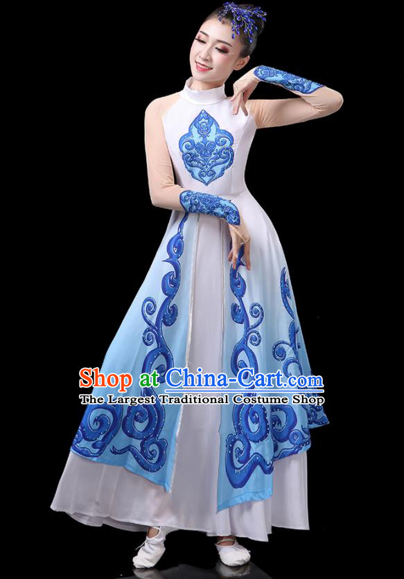 China Woman Dancewear Classical Dance Clothing Umbrella Dance Garment Costumes Fan Dance White Dress Fairy Dance Outfits