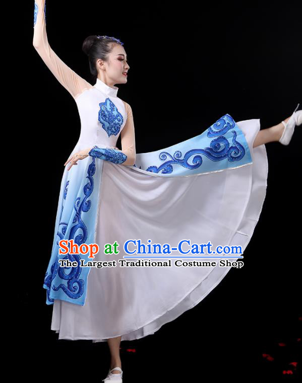 China Woman Dancewear Classical Dance Clothing Umbrella Dance Garment Costumes Fan Dance White Dress Fairy Dance Outfits