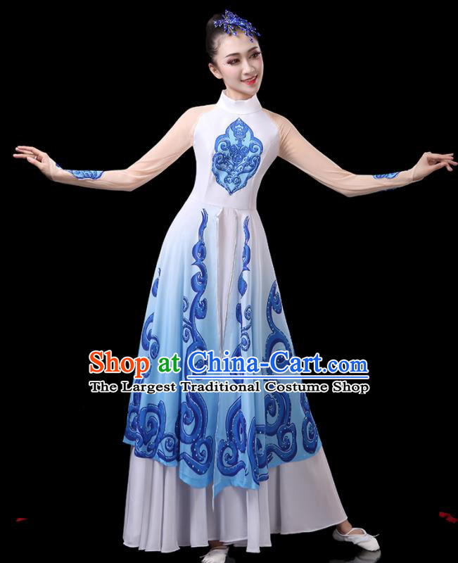 China Woman Dancewear Classical Dance Clothing Umbrella Dance Garment Costumes Fan Dance White Dress Fairy Dance Outfits