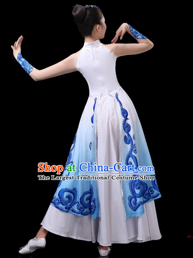 China Woman Dancewear Classical Dance Clothing Umbrella Dance Garment Costumes Fan Dance White Dress Fairy Dance Outfits