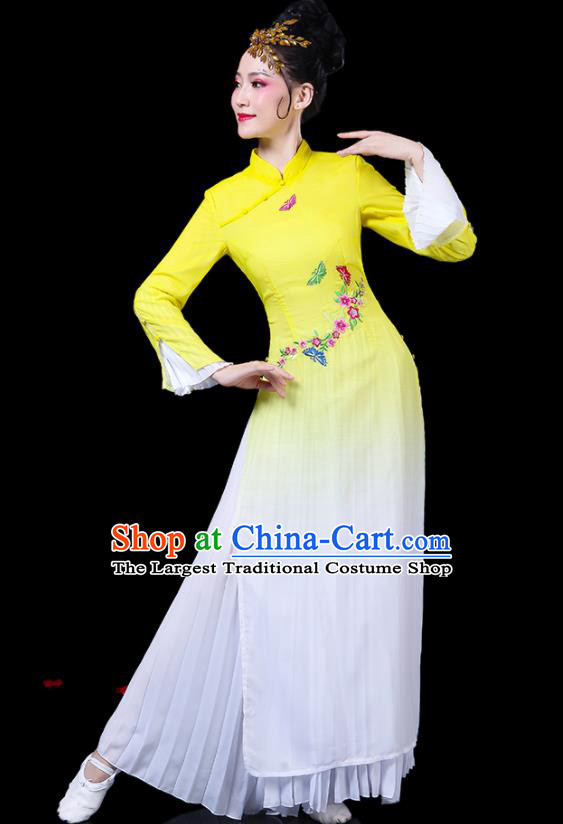 China Fan Dance Yellow Dress Outfits Woman Dancewear Classical Dance Clothing Umbrella Dance Garment Costumes