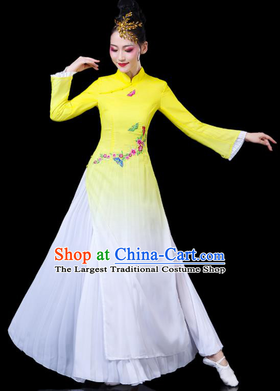 China Fan Dance Yellow Dress Outfits Woman Dancewear Classical Dance Clothing Umbrella Dance Garment Costumes