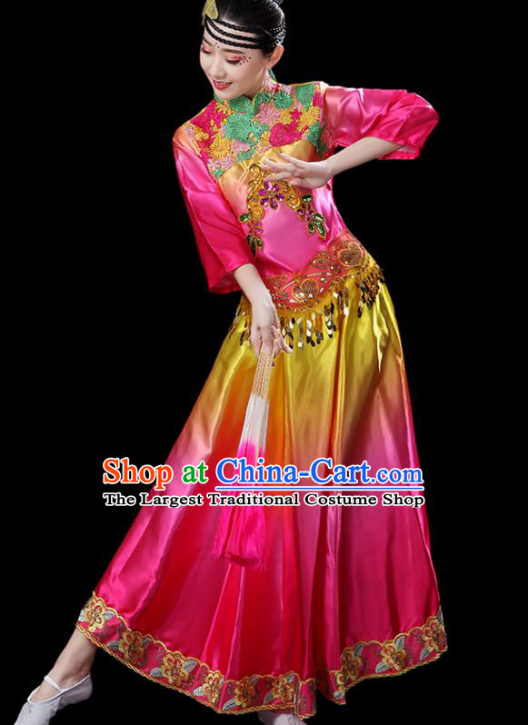 China Umbrella Dance Garment Costumes Yangge Dance Pink Dress Outfits Woman Dancewear Classical Dance Clothing