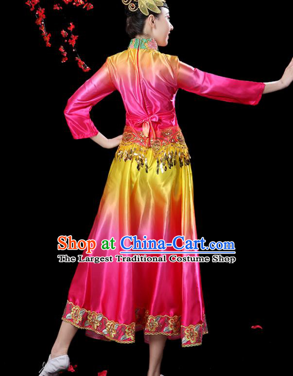 China Umbrella Dance Garment Costumes Yangge Dance Pink Dress Outfits Woman Dancewear Classical Dance Clothing