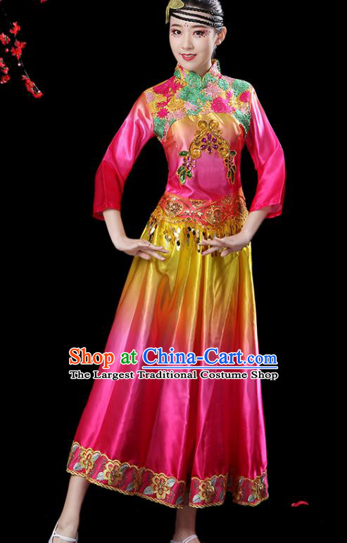 China Umbrella Dance Garment Costumes Yangge Dance Pink Dress Outfits Woman Dancewear Classical Dance Clothing