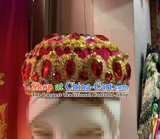 China Xinjiang Ethnic Woman Folk Dance Rosy Hat Uighur Nationality Dance Headwear Uyghur Minority Performance Headdress