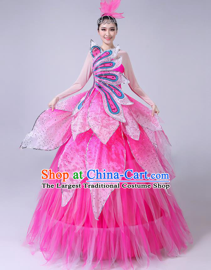 Professional China Modern Dance Clothing Spring Festival Gala Opening Dance Pink Dress Lotus Dance Costume Women Chorus Performance Garments