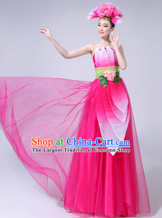China Classical Dance Clothing Umbrella Dance Garment Costumes Lotus Dance Rosy Dress Outfits Woman Dancewear