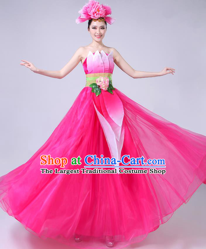 China Classical Dance Clothing Umbrella Dance Garment Costumes Lotus Dance Rosy Dress Outfits Woman Dancewear