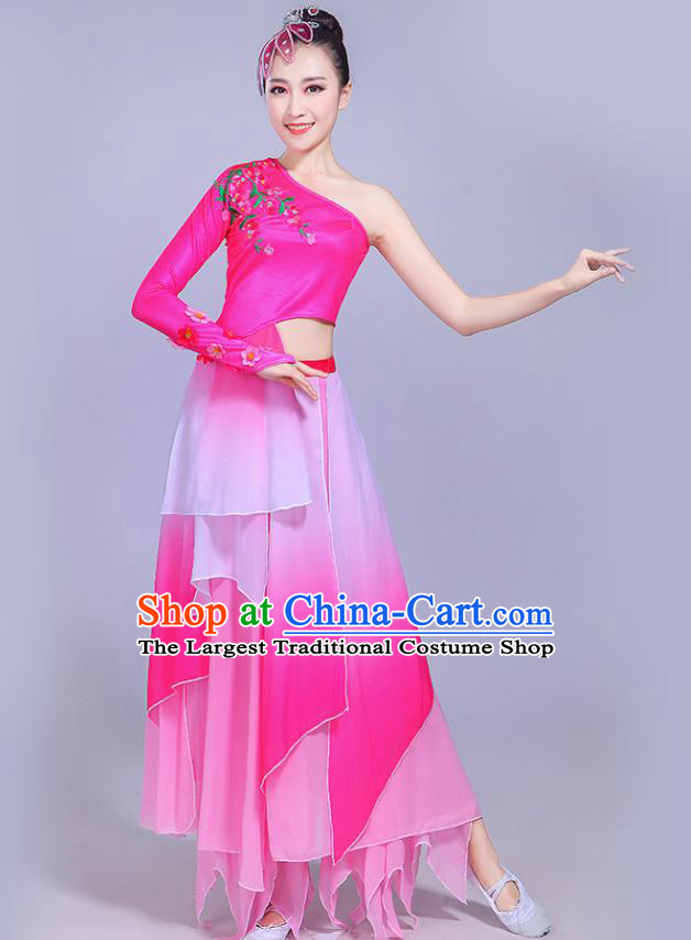 China Woman Dancewear Classical Dance Clothing Umbrella Dance Garment Costumes Lotus Dance Rosy Dress Outfits
