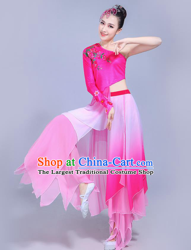 China Woman Dancewear Classical Dance Clothing Umbrella Dance Garment Costumes Lotus Dance Rosy Dress Outfits