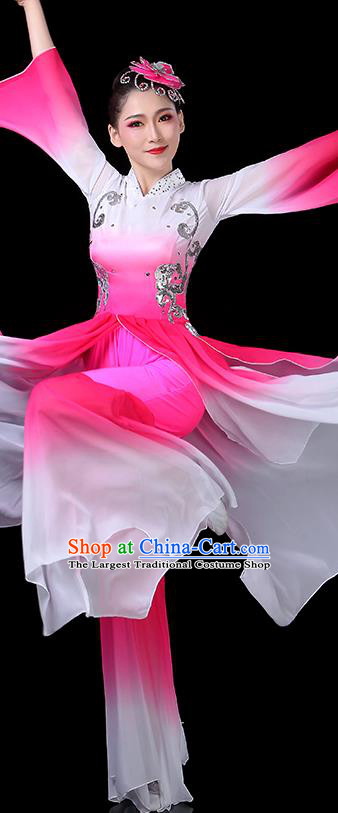China Woman Dancewear Classical Dance Clothing Umbrella Dance Garment Costumes Fan Dance Dress Lotus Dance Rosy Outfits