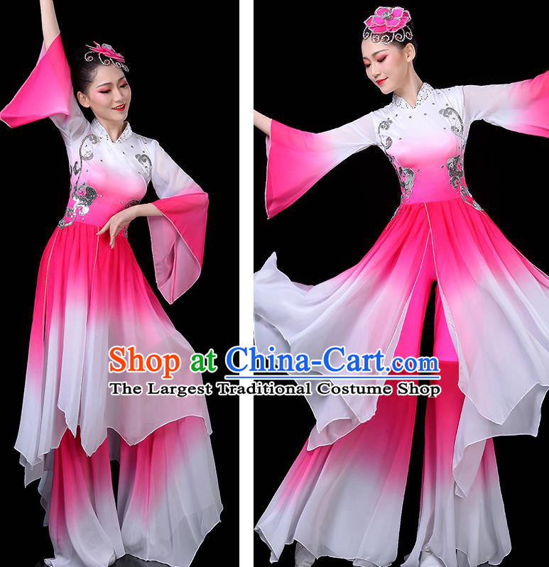 China Woman Dancewear Classical Dance Clothing Umbrella Dance Garment Costumes Fan Dance Dress Lotus Dance Rosy Outfits