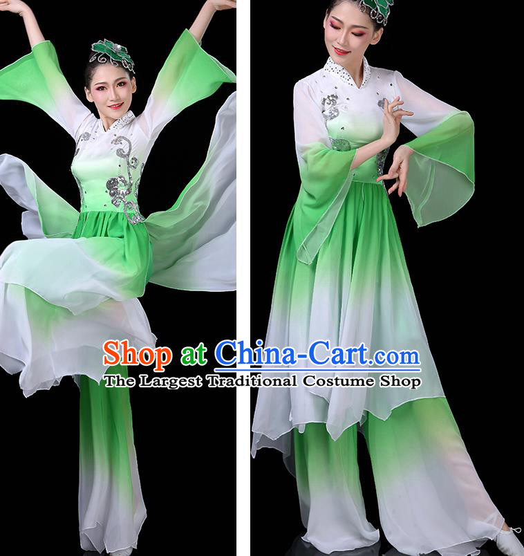 China Lotus Dance Green Outfits Woman Dancewear Classical Dance Clothing Umbrella Dance Garment Costumes Fan Dance Dress