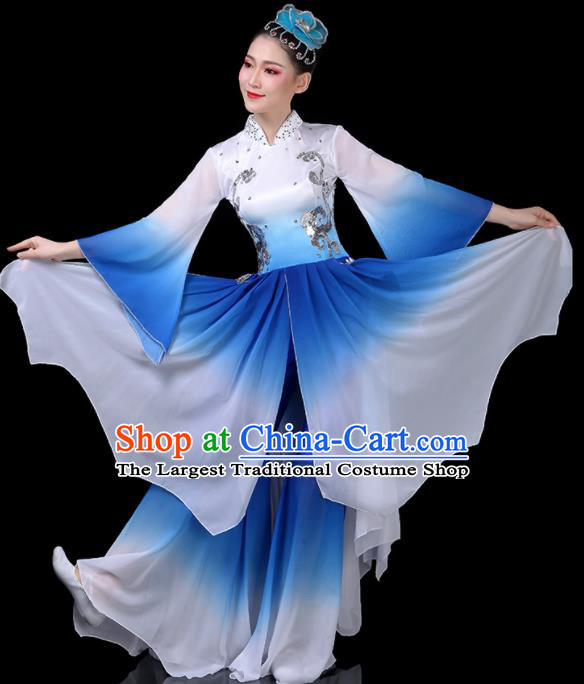 China Fan Dance Dress Lotus Dance Blue Outfits Woman Dancewear Classical Dance Clothing Umbrella Dance Garment Costumes
