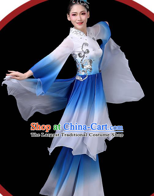 China Fan Dance Dress Lotus Dance Blue Outfits Woman Dancewear Classical Dance Clothing Umbrella Dance Garment Costumes
