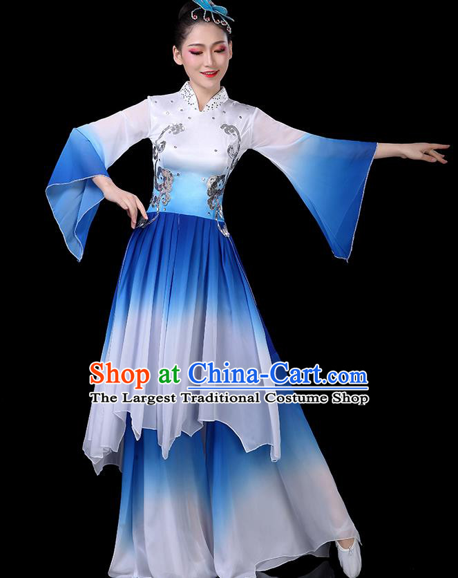 China Fan Dance Dress Lotus Dance Blue Outfits Woman Dancewear Classical Dance Clothing Umbrella Dance Garment Costumes