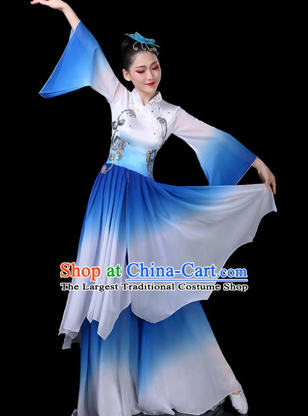 China Fan Dance Dress Lotus Dance Blue Outfits Woman Dancewear Classical Dance Clothing Umbrella Dance Garment Costumes