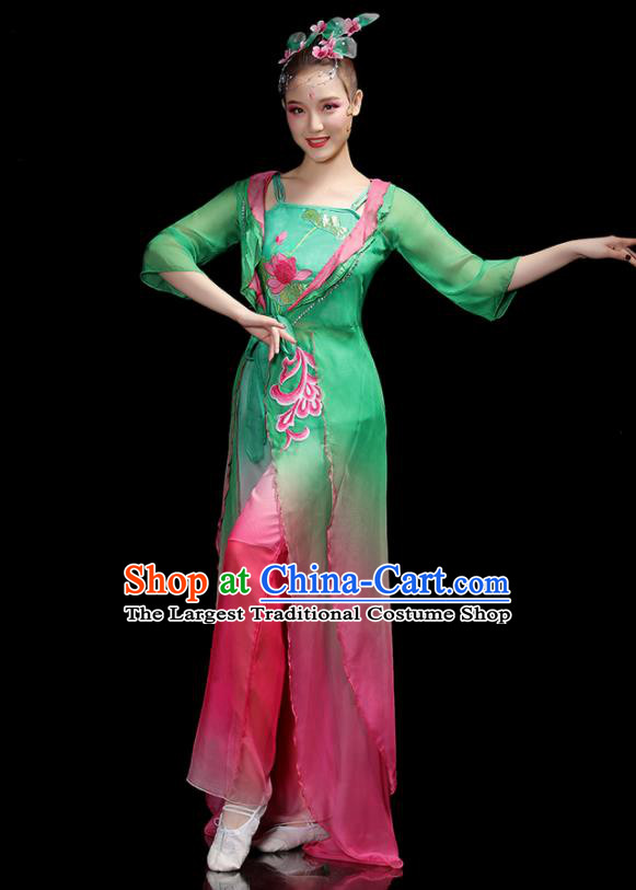 China Umbrella Dance Garment Costumes Lotus Dance Green Dress Outfits Woman Dancewear Classical Dance Clothing