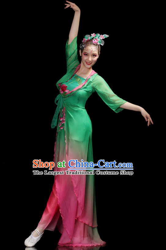 China Umbrella Dance Garment Costumes Lotus Dance Green Dress Outfits Woman Dancewear Classical Dance Clothing