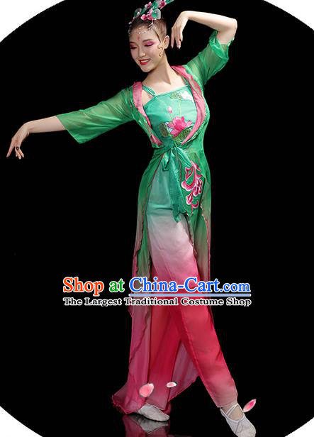 China Umbrella Dance Garment Costumes Lotus Dance Green Dress Outfits Woman Dancewear Classical Dance Clothing