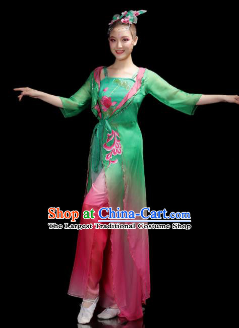 China Umbrella Dance Garment Costumes Lotus Dance Green Dress Outfits Woman Dancewear Classical Dance Clothing