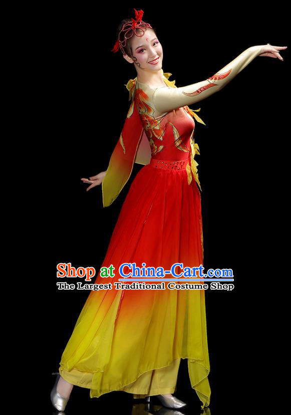 China Classical Dance Clothing Umbrella Dance Garment Costumes Fan Dance Red Dress Outfits Woman Dancewear