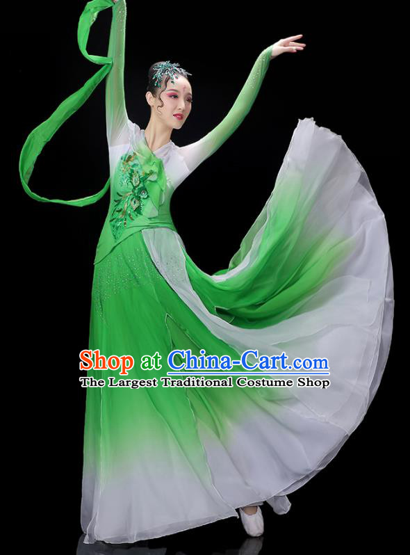 China Woman Jasmine Flower Dancewear Classical Dance Clothing Umbrella Dance Garment Costumes Fan Dance Green Dress Outfits