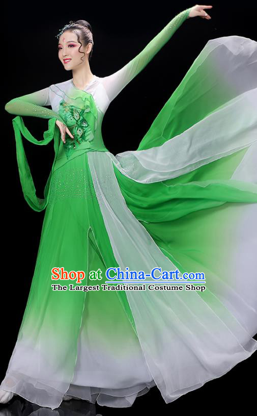 China Woman Jasmine Flower Dancewear Classical Dance Clothing Umbrella Dance Garment Costumes Fan Dance Green Dress Outfits