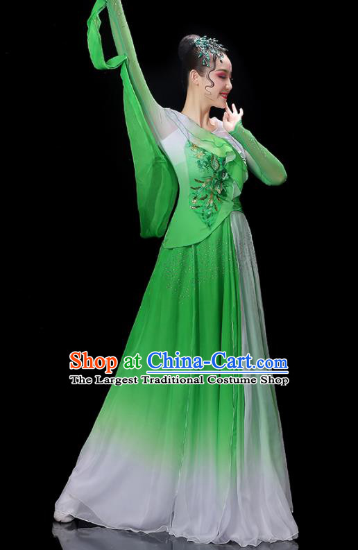 China Woman Jasmine Flower Dancewear Classical Dance Clothing Umbrella Dance Garment Costumes Fan Dance Green Dress Outfits