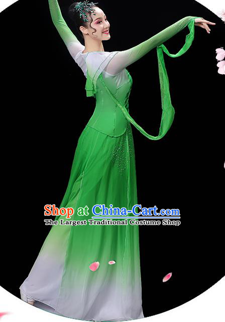 China Woman Jasmine Flower Dancewear Classical Dance Clothing Umbrella Dance Garment Costumes Fan Dance Green Dress Outfits