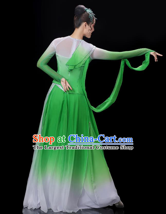 China Woman Jasmine Flower Dancewear Classical Dance Clothing Umbrella Dance Garment Costumes Fan Dance Green Dress Outfits