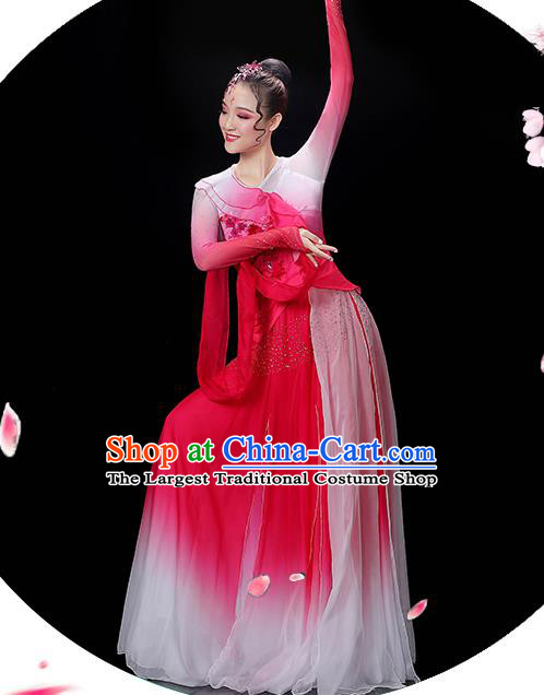 China Palace Fan Dance Rosy Dress Outfits Woman Jasmine Flower Dancewear Classical Dance Clothing Umbrella Dance Garment Costumes