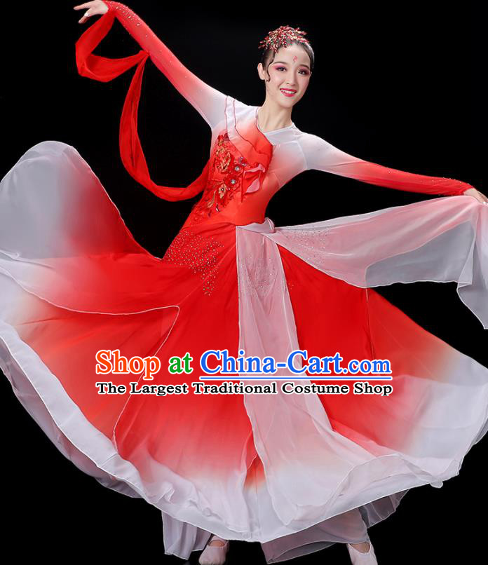 China Classical Dance Clothing Umbrella Dance Garment Costumes Palace Fan Dance Red Dress Outfits Woman Jasmine Flower Dancewear