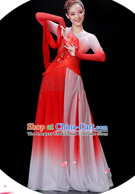 China Classical Dance Clothing Umbrella Dance Garment Costumes Palace Fan Dance Red Dress Outfits Woman Jasmine Flower Dancewear