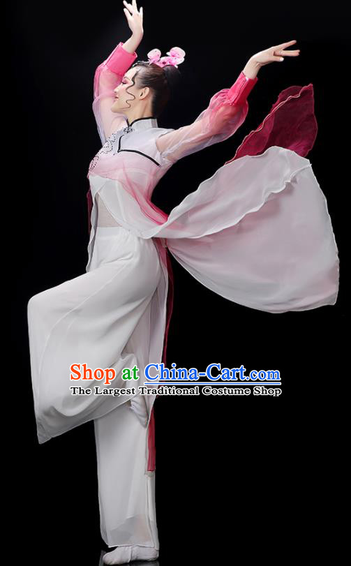 China Umbrella Dance Garment Costumes Group Fan Performance Rosy Outfits Woman Dancewear Classical Dance Clothing