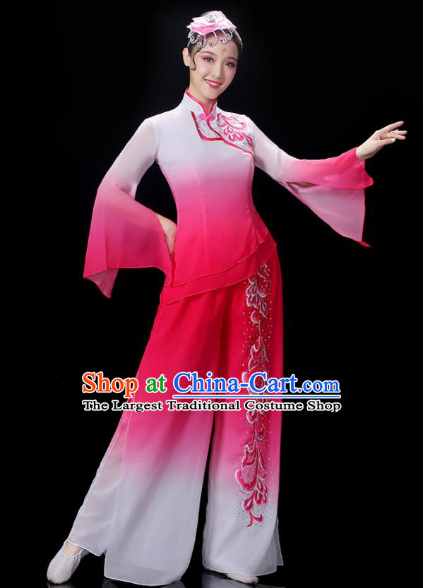 Chinese Yangko Dance Performance Apparels Women Group Dance Clothing Traditional Fan Dance Rosy Outfits Folk Dance Costumes