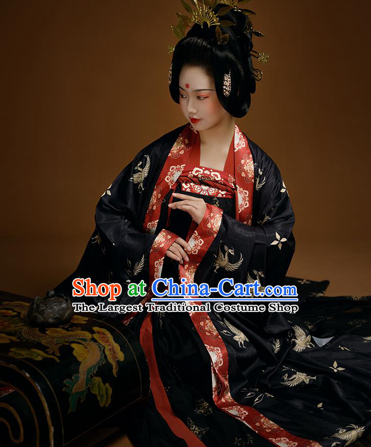 China Tang Dynasty Empress Clothing Ancient Imperial Consort Historical Garment Costumes Traditional Noble Woman Black Hanfu Dress Complete Set