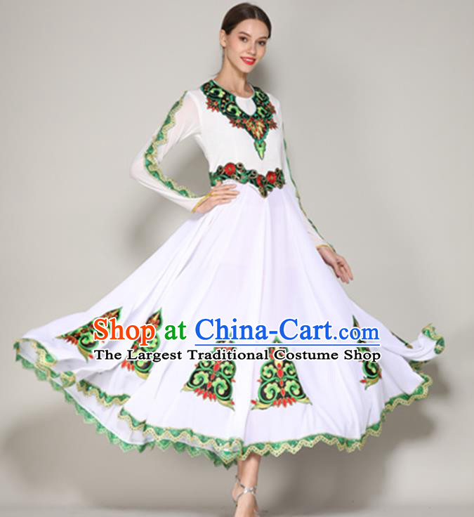 Chinese Uighur Nationality Folk Dance White Dress Xinjiang Minority Woman Dancewear Uyghur Ethnic Performance Clothing