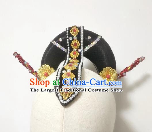 Chinese Classical Dance Hair Accessories Women Dance Headdress Stage Performance Hairpieces Traditional Goddess Dance Wigs Chignon