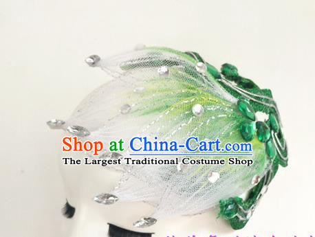 China Women Opening Dance Hair Crown Folk Dance Green Hat Yangko Dance Hair Accessories Jasmine Flower Dance Headpiece